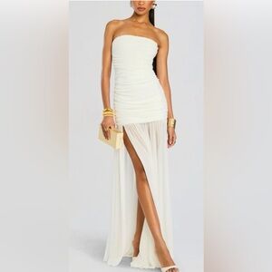 Retrofete - Adele Dress White Strapless High-Low Maxi Dress with Sheer Skirt